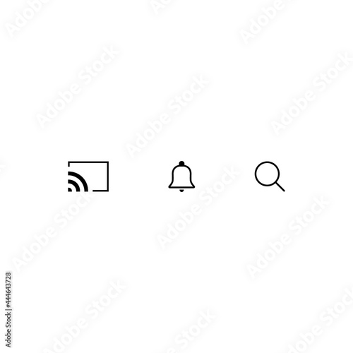 Chromecast, Notification, and Search. Icon Set of Streaming App. Vector Illustration