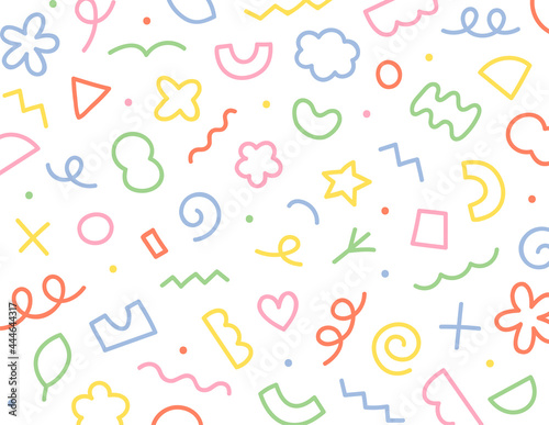 Colorful cute doodles. Abstract shapes form a dizzying pattern. Simple pattern design template. 
