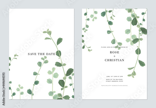 Foliage wedding invitation card template design  green Siamese rough bush leaves on white