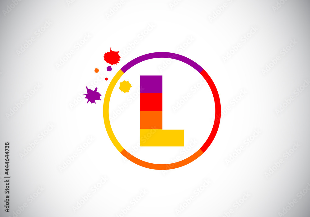 Initial L monogram letter alphabet in a circle with brush splash. Font emblem. Modern vector logo design for painting business and company identity. Initial L monogram letter alphabet in a circle with brush splash. Font emblem. Modern vector logo design for painting business and company identity.