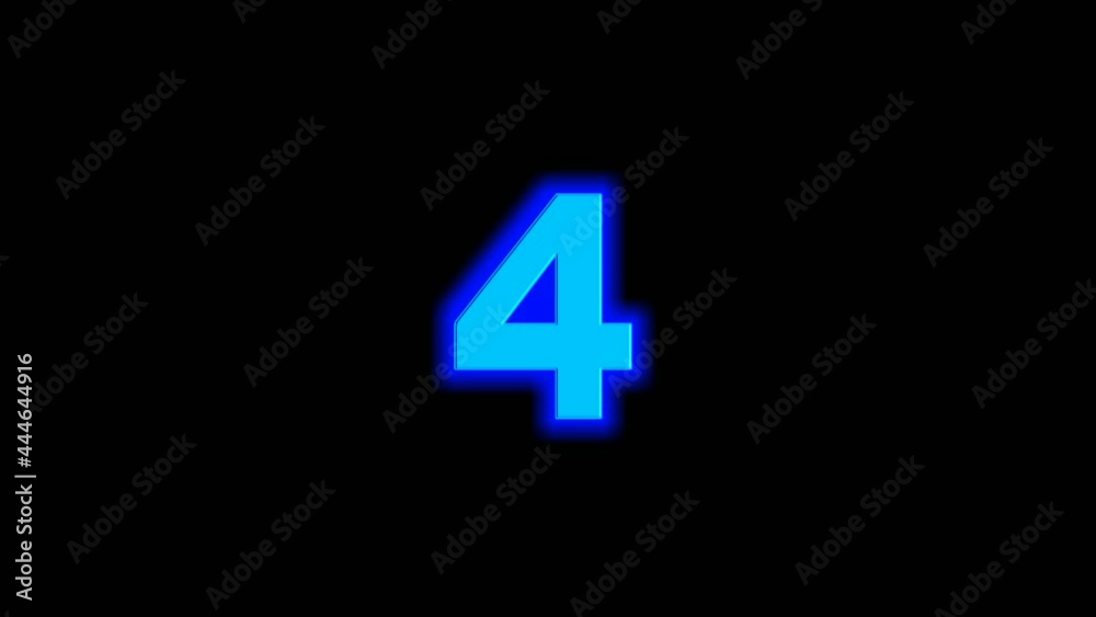 Neon Blue Energy Number four 4 Digital Animation on black background.4k technology concept Neon Blue Energy Number four 4 Digital Animation on black background.4k technology concept