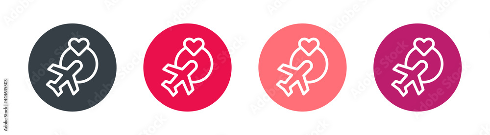 Love trip airplane route icon. Honeymoon symbol.