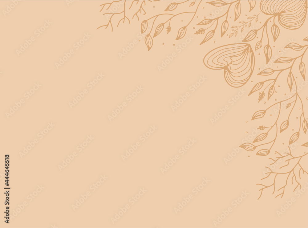 Abstract creative universal artistic templates with floral flower leaves beige background. Suit for wedding, party, and universal greeting card
