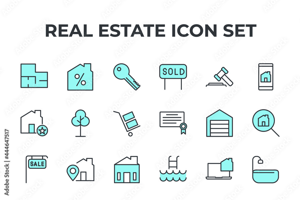 real estate set icon, isolated real estate set sign icon, vector illustration real estate set icon, isolated real estate set sign icon, vector illustration