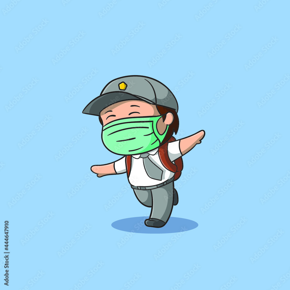 boy wearing a mask and cap vector icon illustration. Flat Cartoon Style  Suitable for Web Landing Page, Banner, Flyer, Sticker, Wallpaper, Card,  Background Stock Vector | Adobe Stock