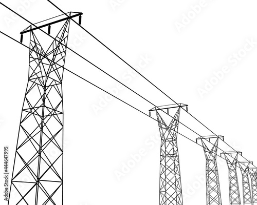 Background with silhouettes of power lines isolated on white background. Vector illustration