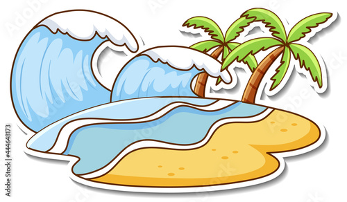 Sticker design with beach water wave isolated