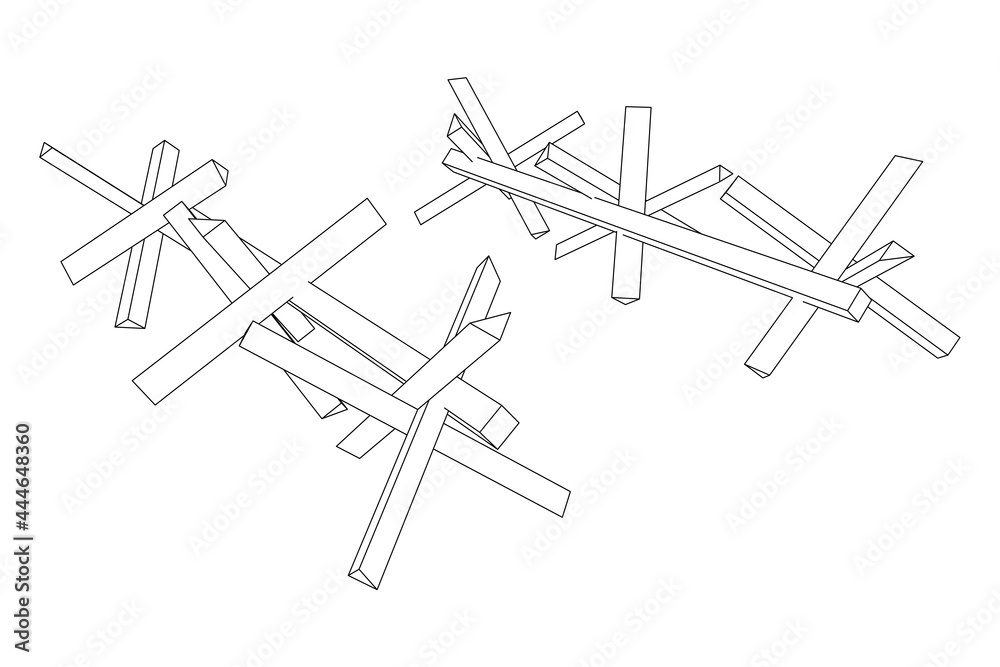 Hedgehog antitank defence. Wireframe low poly mesh vector illustration. Hedgehog antitank defence. Wireframe low poly mesh vector illustration.