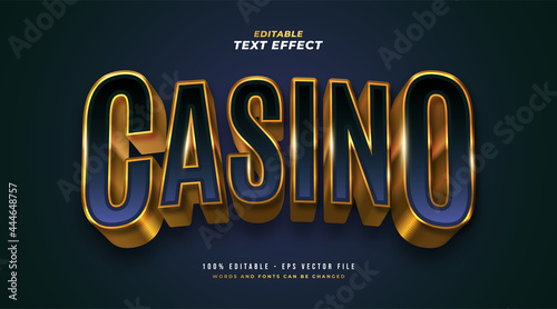 Luxury Blue and Gold Casino Text Style with 3D and Curved Effect. Editable Text Style Effect