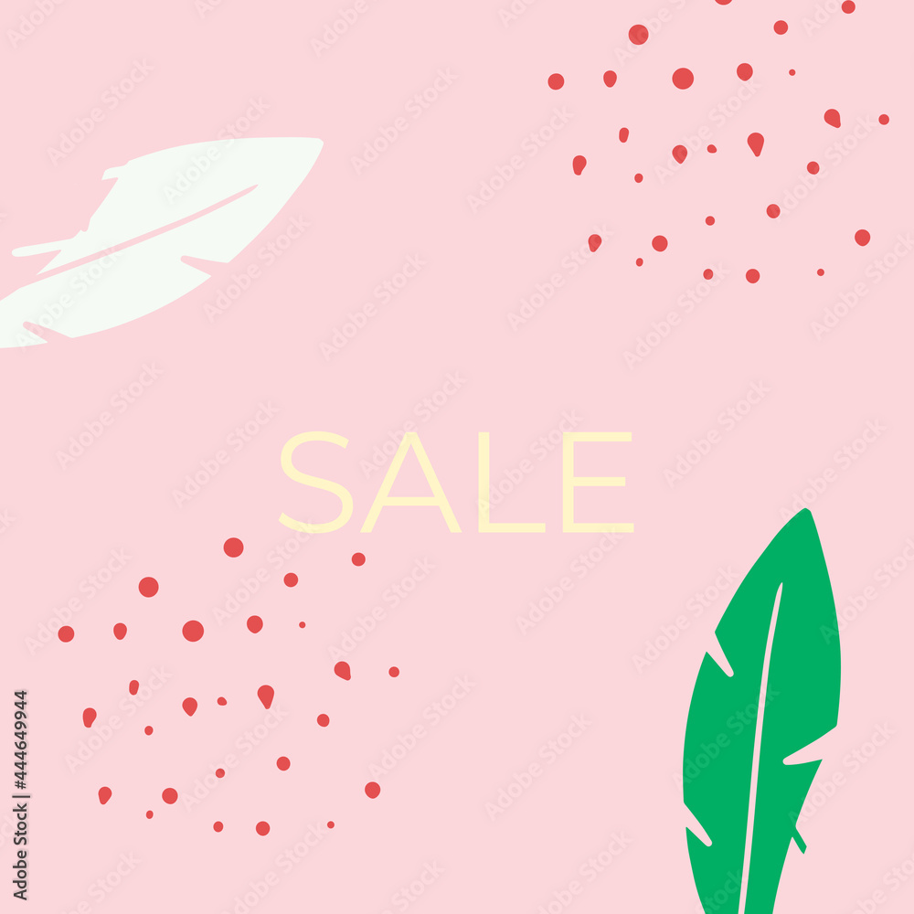 Fashion sale banner or square flyer for social media post template with summer concept, floral decoration, leaves, flower, foliage line art. Can be use for banner, flier, poster, greeting card