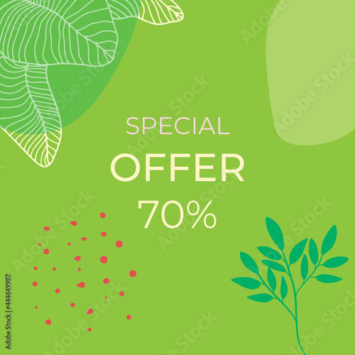 Fashion sale banner or square flyer for social media post template with summer concept  floral decoration  leaves  flower  foliage line art. Can be use for banner  flier  poster  greeting card