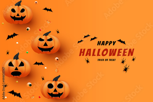 happy halloween with bats flying over the writing.