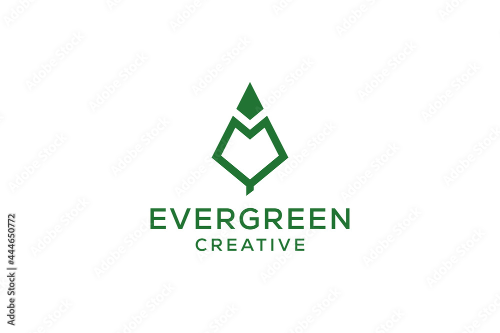 Letter M pine evergreen. fir hemlock spruce conifer cedar coniferous cypress larch pinus tree forest vintage retro hipster line art Logo design Letter M pine evergreen. fir hemlock spruce conifer cedar coniferous cypress larch pinus tree forest vintage retro hipster line art Logo design