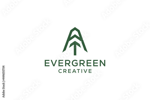 Letter R pine evergreen. fir hemlock spruce conifer cedar coniferous cypress larch pinus tree forest vintage retro hipster line art Logo design