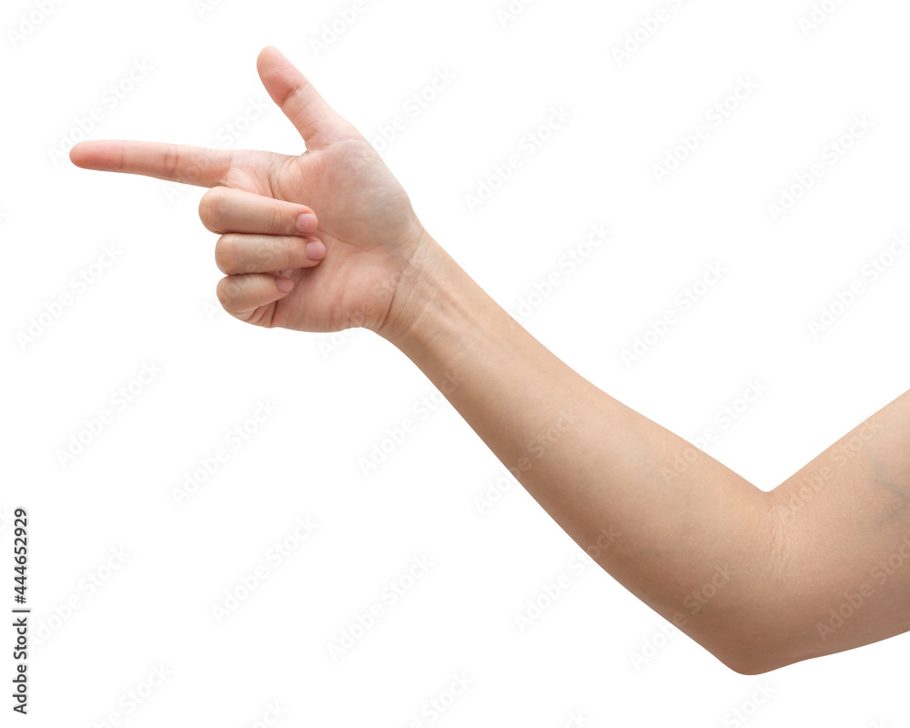 Woman hand touching or pointing to something isolated on white background. Woman hand touching or pointing to something isolated on white background.