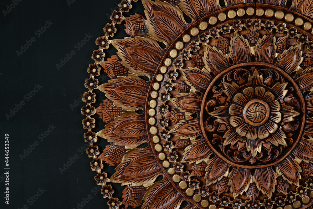 Thai pattern wood carving scene background