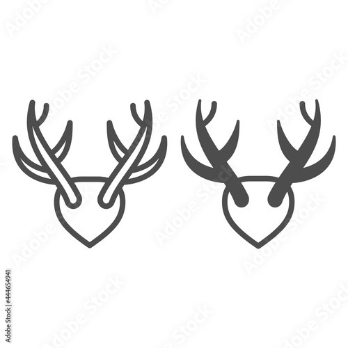 Horns as trophy line and solid icon, hunting and decoration concept, mounted antlers horn vector sign on white background, outline style icon for mobile concept and web design. Vector graphics.