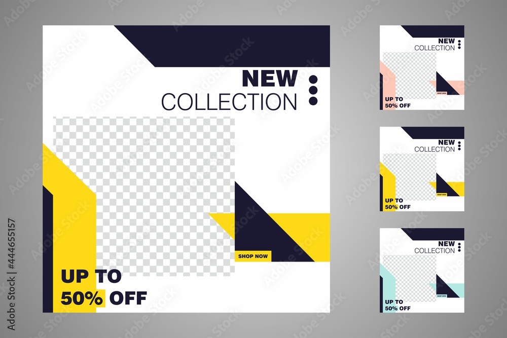 New set of editable minimal banner templates. Suitable for social media posts and web or internet ads. Vector illustration with photo college. New set of editable minimal banner templates. Suitable for social media posts and web or internet ads. Vector illustration with photo college.