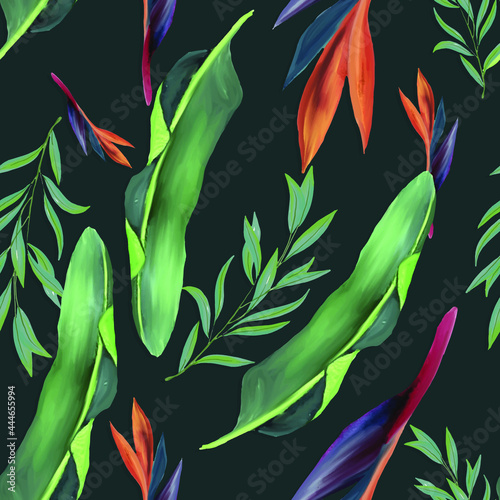 Vector pattern with a floral theme. Background with leaves and flowers. The backdrop for greeting cards, posters, banners, and placards.
