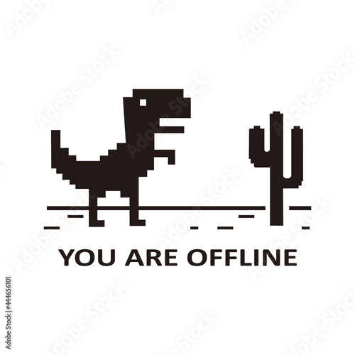 Pixel art of dinosaur icon vector describing offline error for internet photo