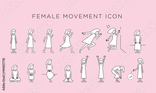 女性の色々な動きアイコン・ベクターイラスト