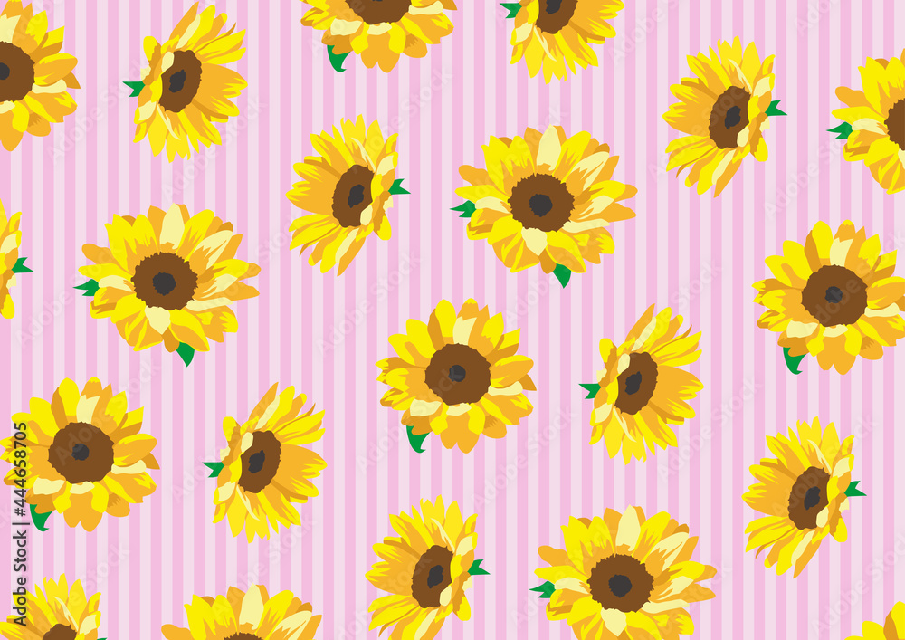 ひまわり柄ピンクストライプ ひまわり柄シームレスパターン Stock Vektorgrafik Adobe Stock