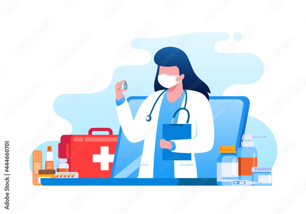Online doctor for emergency flat vector illustration banner