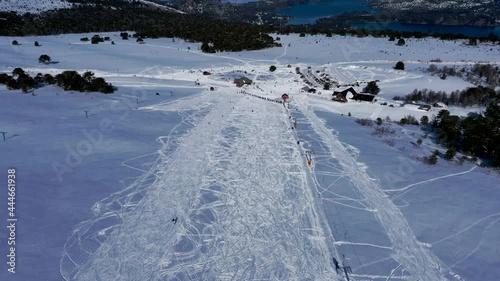 Timelapse hyperlapse from drone over Batea Mahuida Villa Pehuenia ski park Neuquén Patagonia photo