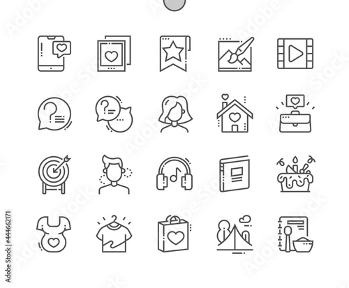Social media Highlights. It is well suited for bloggers. Story. New post, faq, my music, recipes, maternity and others. Pixel Perfect Vector Thin Line Icons. Simple Minimal Pictogram © palau83