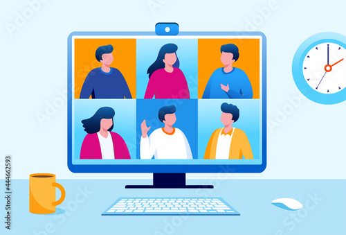 Online meeting flat vector illustration for banner 
