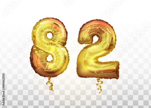vector Golden foil number 82 eighty two metallic balloon. Party decoration golden balloons. Anniversary sign for happy holiday, celebration, birthday