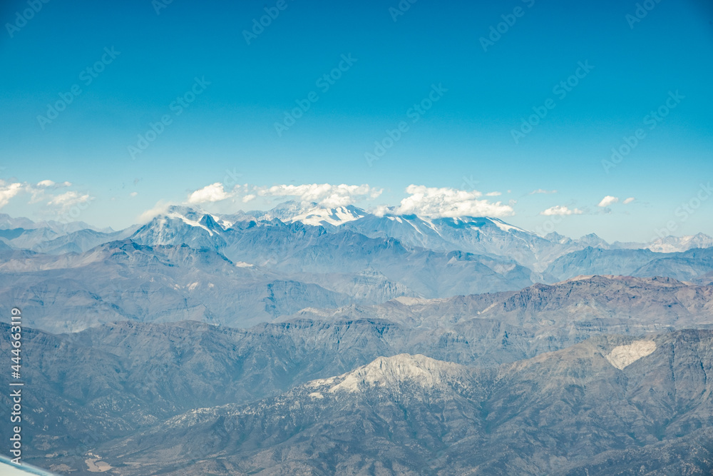 Aerial view of the Andes mountain range on the horizon