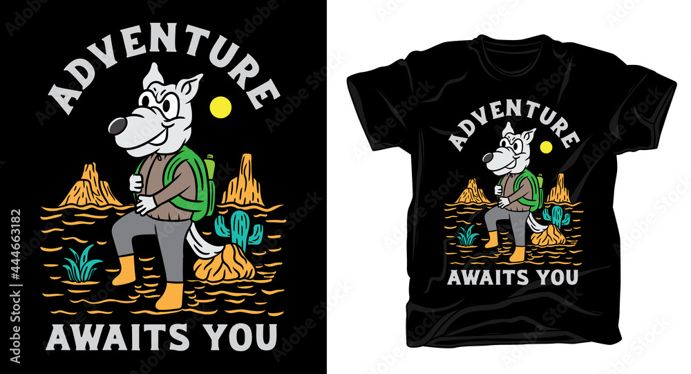 Wolf adventure illustration t-shirt design