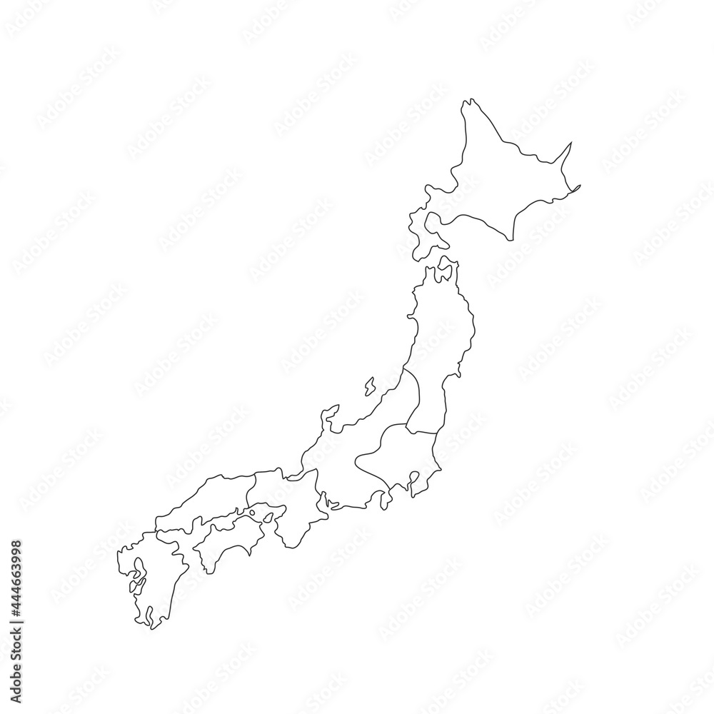 Map of Japan in high detail resolution. Mesh lines and points form map of Japan.