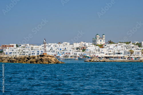 Fototapeta Naklejka Na Ścianę i Meble -  Iconic view from the picturesque seaside village of Naousa in the island of Paros, Cyclades, Greece, during summer period