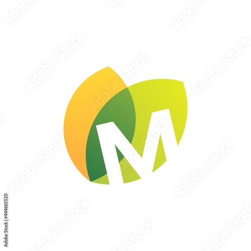 m letter leaf overlapping color logo vector icon illustration