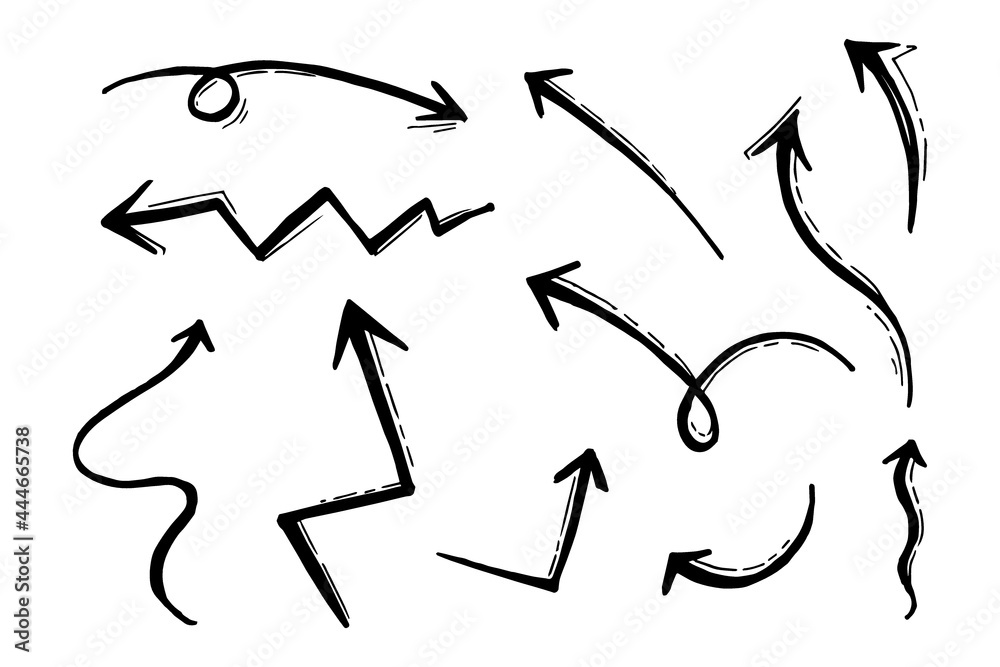 hand drawn arrow icon set isolated on white background. Doodle vector illustration. hand drawn arrow icon set isolated on white background. Doodle vector illustration.