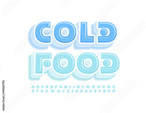 Vector creative logo Cold Food. Frost 3D Alphabet Letters and Numbers set. Creative light Font