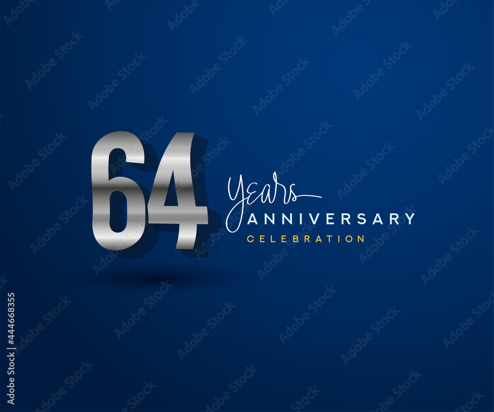 64th years anniversary celebration design with bold number shape silver color for special celebration event.