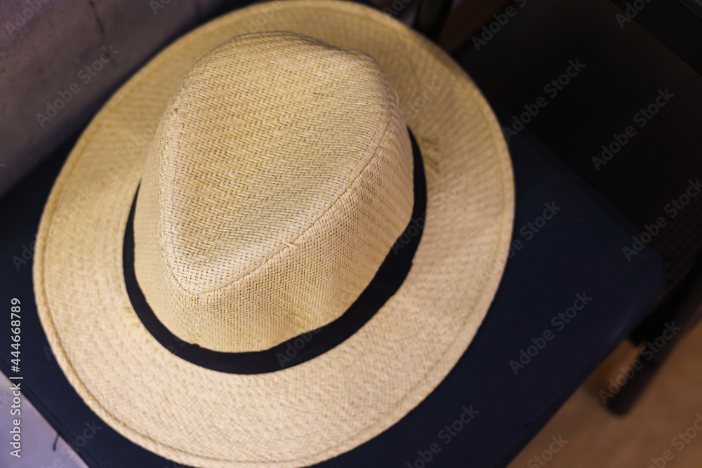 Top of view of vintage summer straw hat 