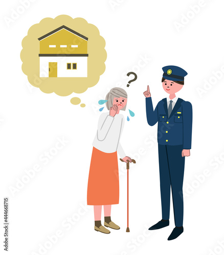 警察官と迷子のおばあさんのイラスト