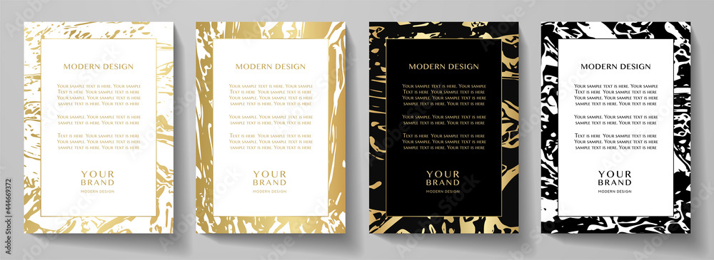 Modern black and gold frame design set (collection). Premium vector layout background with luxury pattern for certificate, business catalog, brochure template, menu - obrazy, fototapety, plakaty 