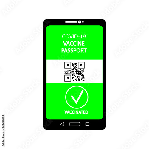 Covid vaccination passport and qr code on phone icon. Vaccinated illustration