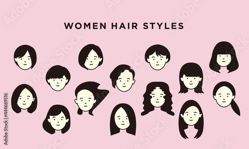 女性の色々な髪型のイラスト・アイコン