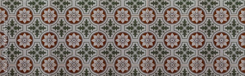 Panorama of Vintage antique red ceramic tile pattern texture and seamless background