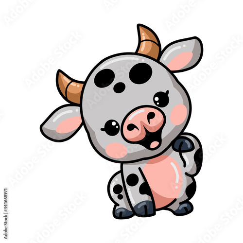 Cute baby cow cartoon posing
