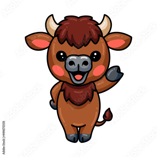 Cute baby yak cartoon waving hand