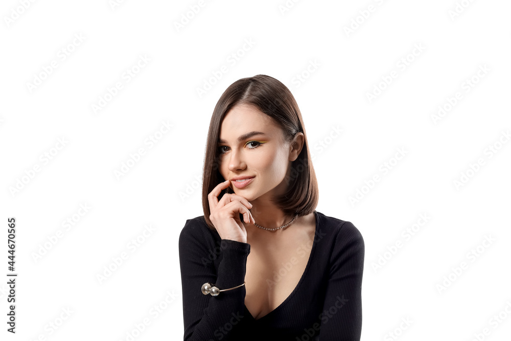 Beautiful young woman on white background Beautiful young woman on white background