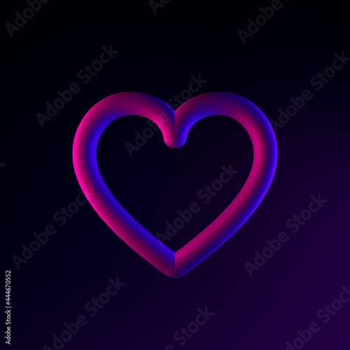 Contour line neon heart icon. 3d rendering ui ux interface element. Dark glowing symbol.