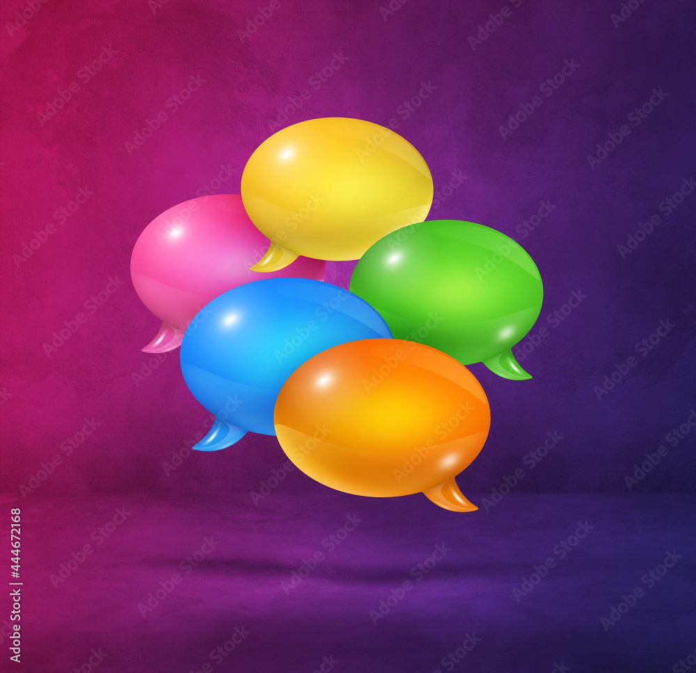 multicolor speech bubbles on purple square background multicolor speech bubbles on purple square background
